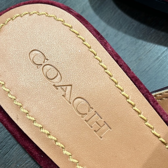Coach Burgundy Velvet Mules with Gold Accent - Picture 3 of 8